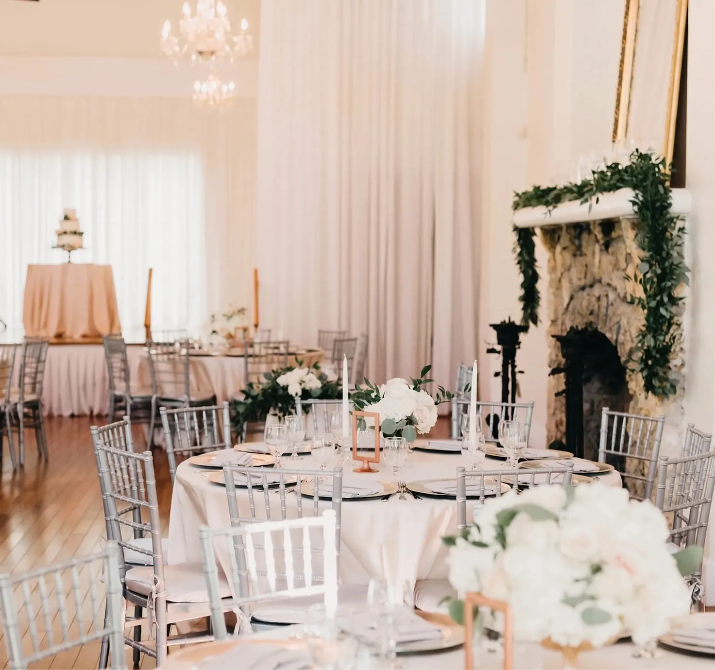 Interior view of Coral Gables Country Club with a bar, a dance floor, and a stage