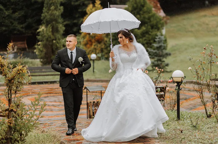 spring wedding rain